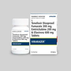 Virarazer - Tenofovir Disoproxil Fumarate 300 mg , Emitricitabine 200mg & Efavirenz 600 mg Tablets IP-0